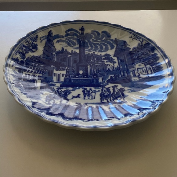 Vintage Ironstone Flow Blue Decorative Serving Platter 12" Scalloped Edge - Picture 2 of 6